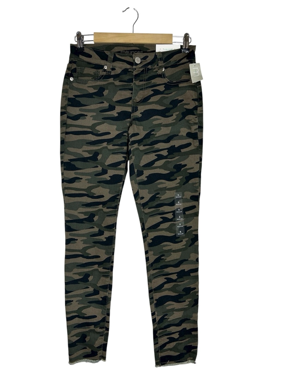 maurices‎ Denim Flex Camo Print Mid Rise Lace-Up Raw Hem Jeggings S R ~ 4